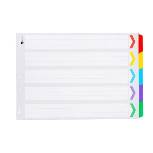 Marbig Indices and Dividers 5 Tab Reinforced A3 Landscape Multi Colour