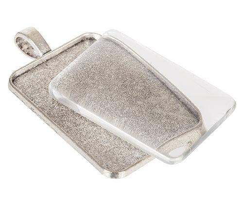 Zart Rectangle Pendant Cabochon Settings Silver Pack of 30