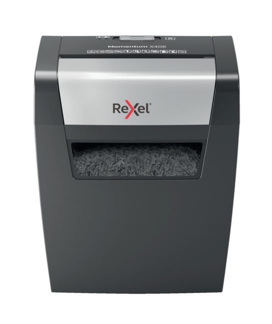 REXEL #2104569AU MOMENTUM X406 PAPER SHREDDER CROSS CUT BLACK