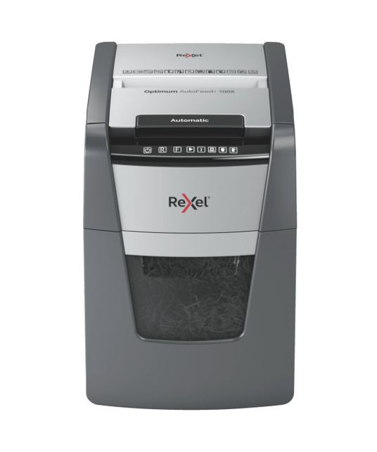 REXEL 2020100XAU OPTIMUM AUTOFEED+ 100X AUTOMATIC CROSS CUT PAPER SHREDDER BLACK