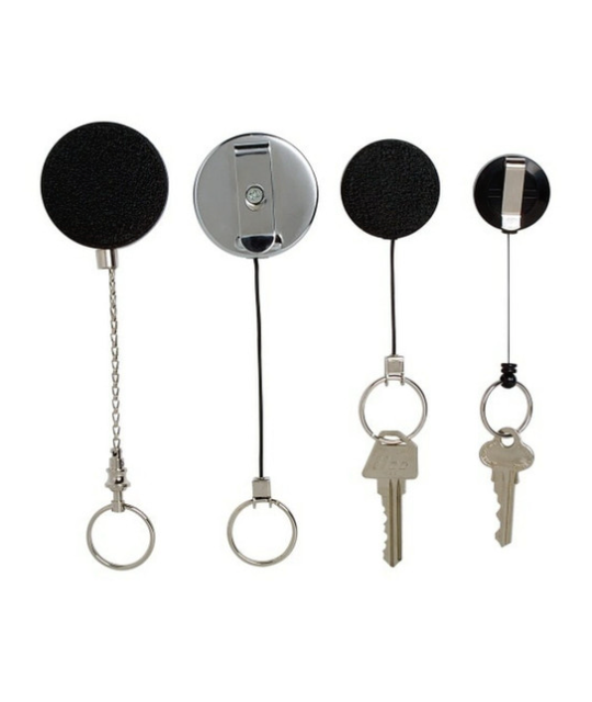 REXEL #9800602 RETRACTABLE METAL KEY HOLDER - STEEL CABLE BLACK/SILVER