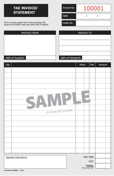 ZIONS SBE3 SMALLBUSINESS ESSENTIALS INVOICE/STATEMENT BOOK A5