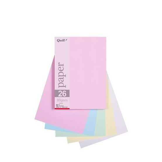 QUILL 100850605 COLOURED PAPER 80GSM A5 PACK 250 PASTEL ASSORTED