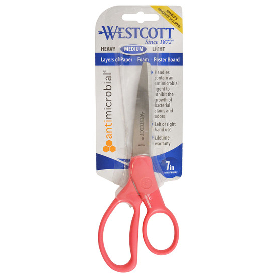 WESTCOTT STUDENT ANTI-MICROBIAL SCISSORS 178MM (7") ASSORTED COLOURS - BOX OF 12